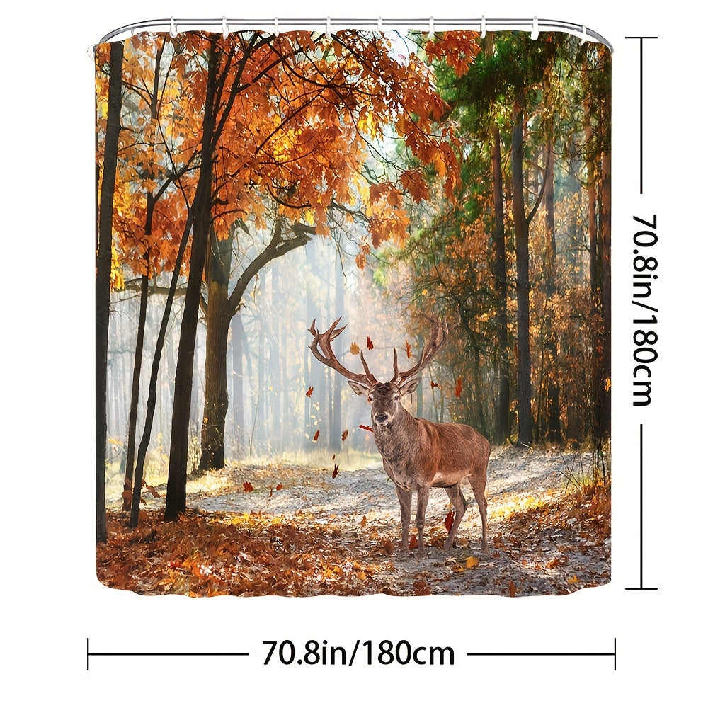 Forest Deer Shower Curtain Wild Animals Natural Scenery Home Decoration