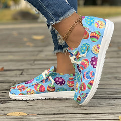 Women's Easter Egg Print Boat Shoes Lightweight Walking Flats Slip-on Sneakers