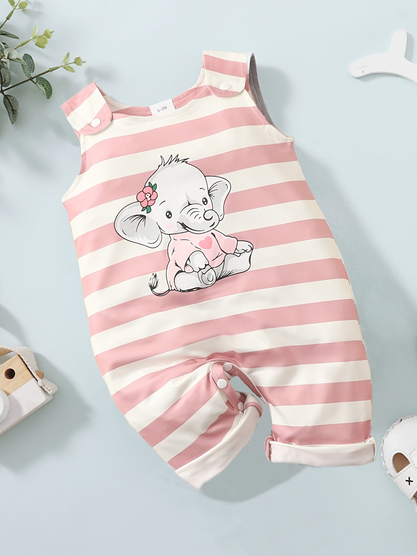 Baby Girls Striped Elephant Romper Sleeveless Soft Comfortable