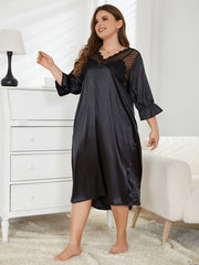  Satin Lace Nightdress Semi Sheer Sleepwear Dress