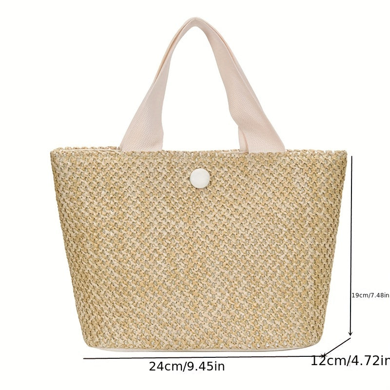 Vintage Braided Straw Tote Bag for Women Boho Style Beach Travel Vacation