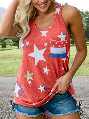  Star Print Tank Top Women's Round Neck Slight Stretch