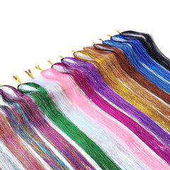 Sparkling Hair Tinsel Strands Kit - 12 Colors - 44cm - Highlights Extensions