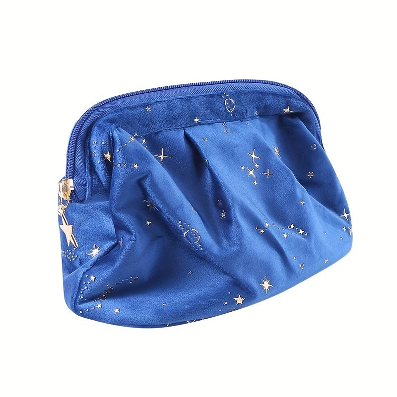 Portable Star Print Makeup Bag Velvet Polyester Wash Bag
