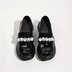 Women's Retro Loafers Faux Pearl Slip On Shoes