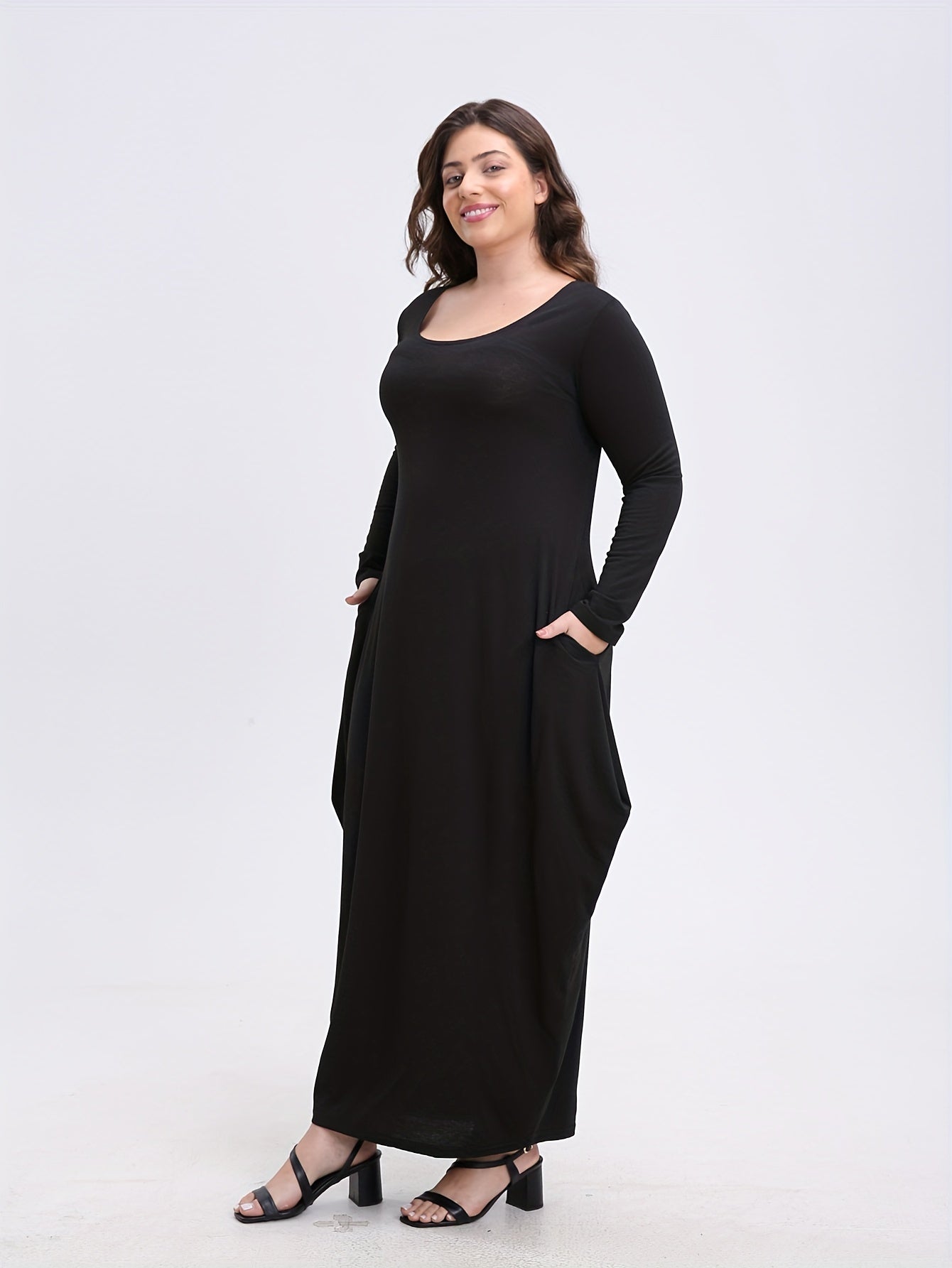  Long Sleeve Baggy Maxi Dress with Pockets
