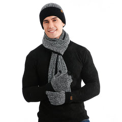 Men's Winter Hat Scarf Gloves Set Fleece Lined Beanie Touch Screen Gloves