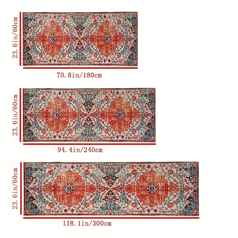 Distressed Boho Runner Rug with Anti Slip TPR Backing