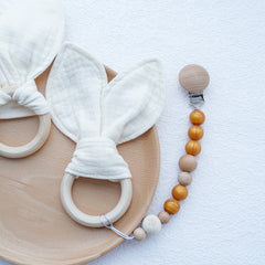 Baby Chewable Maple Wooden Teething Toy & Pacifier Accessories Set
