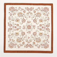 Brown Flower Print Bandana Satin Square Scarf Boho Necke...