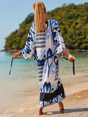  Boho Cover Up Women's Plus Tribal Print Bat Sleeve V Neck Loose
