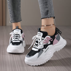 Women's Block Faux Leather Heighten Chunky Sneakers Casual