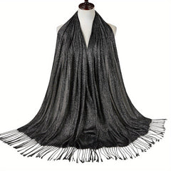 Glitter Tassel Hijab Solid Scarf Turban Plain Shawl