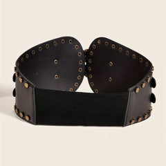 Vintage Punk Rivet Wide Belt Double Pin Buckle Waistband for Women