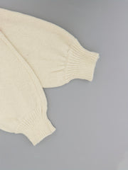 Colorblock Stripe Lantern Sleeve V Neck Sweater