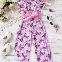 Butterfly Print Ruffle Sleeve Rompers for Kids