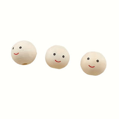20pcs Smiling Face Wooden Beads Round Expression Loose Beads