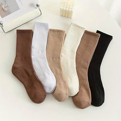6 Pairs Solid Socks Comfy & Breathable Women's Stockings