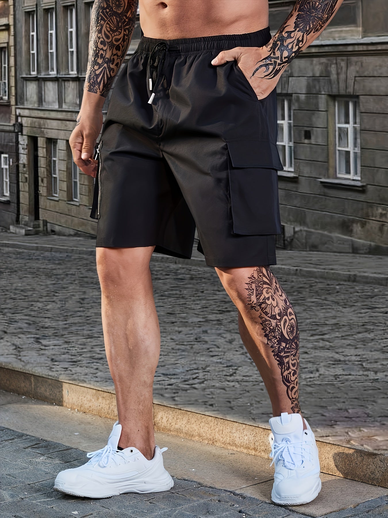 Men's Casual Pocket Waist Drawstring Cargo Shorts For Summer