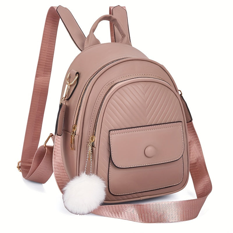 Mini Women's Backpack With Plush Ball - Cute Purse Shape Bag