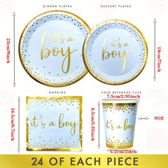 24pcs It's A Boy Baby Shower Tableware Set Gender Reveal Party Supplies