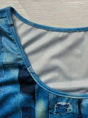  Denim Print Tank Dress Slim Fit
