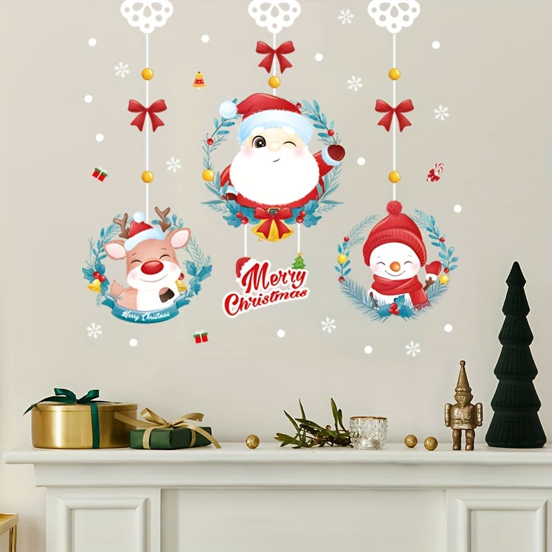Christmas Window & Door Decorations Santa Claus Elk Snowman Art Decor