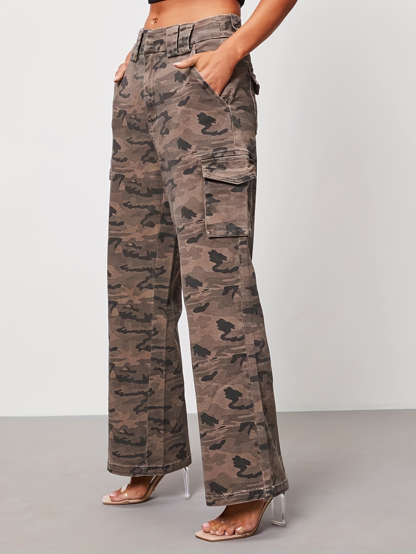 Women's Plus Camo High Rise Cargo Trousers