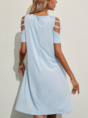  Cut Out Sleeve V Neck Stretch Dress With Pockets