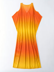  Colorblock Ombre Print Cold Shoulder Cover Up