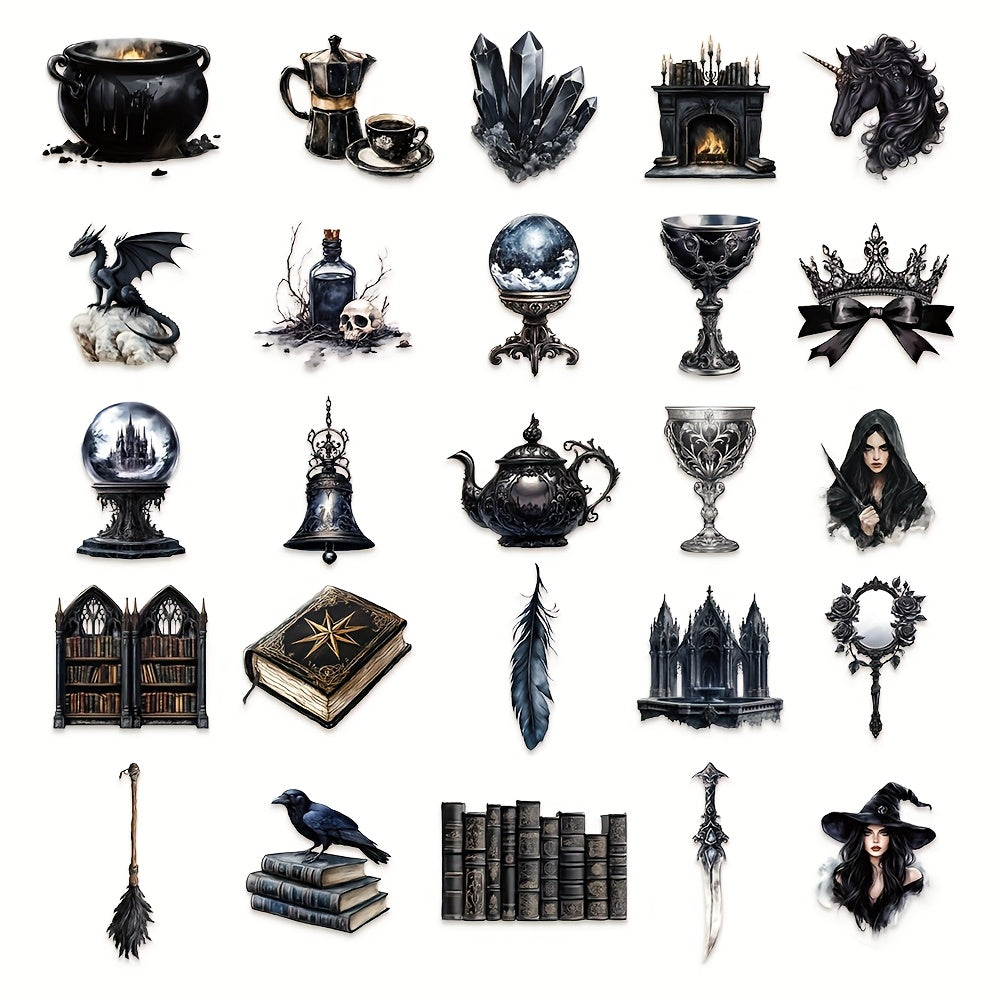 50pcs Dark Witch Stickers - Halloween Decor for Laptops & Luggage