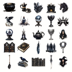 50pcs Dark Witch Stickers - Halloween Decor for Laptops & Luggage
