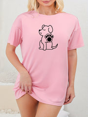  Dog Print Sleep Dress, Short Sleeve Nightdress