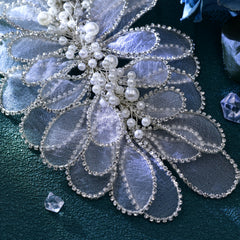 Faux Pearl & Tulle Leaf Floral Lace Headpiece for Weddings