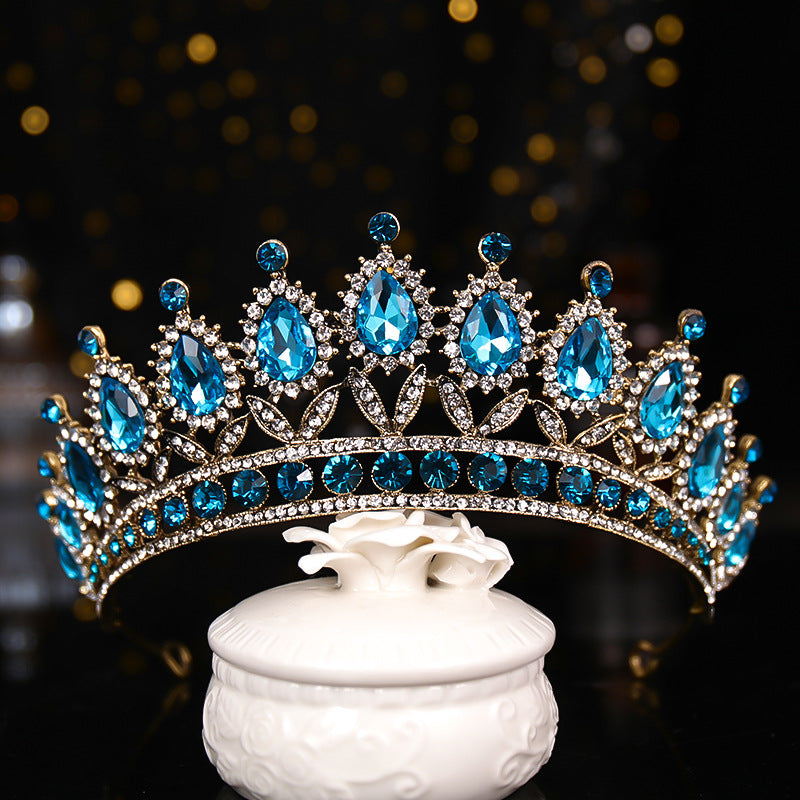 Vintage Crystal Tiara Wedding Hair Accessory Teal Bridal Crown