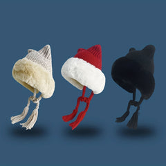 Warm Knit Beanie with Cat Ears and Tassels