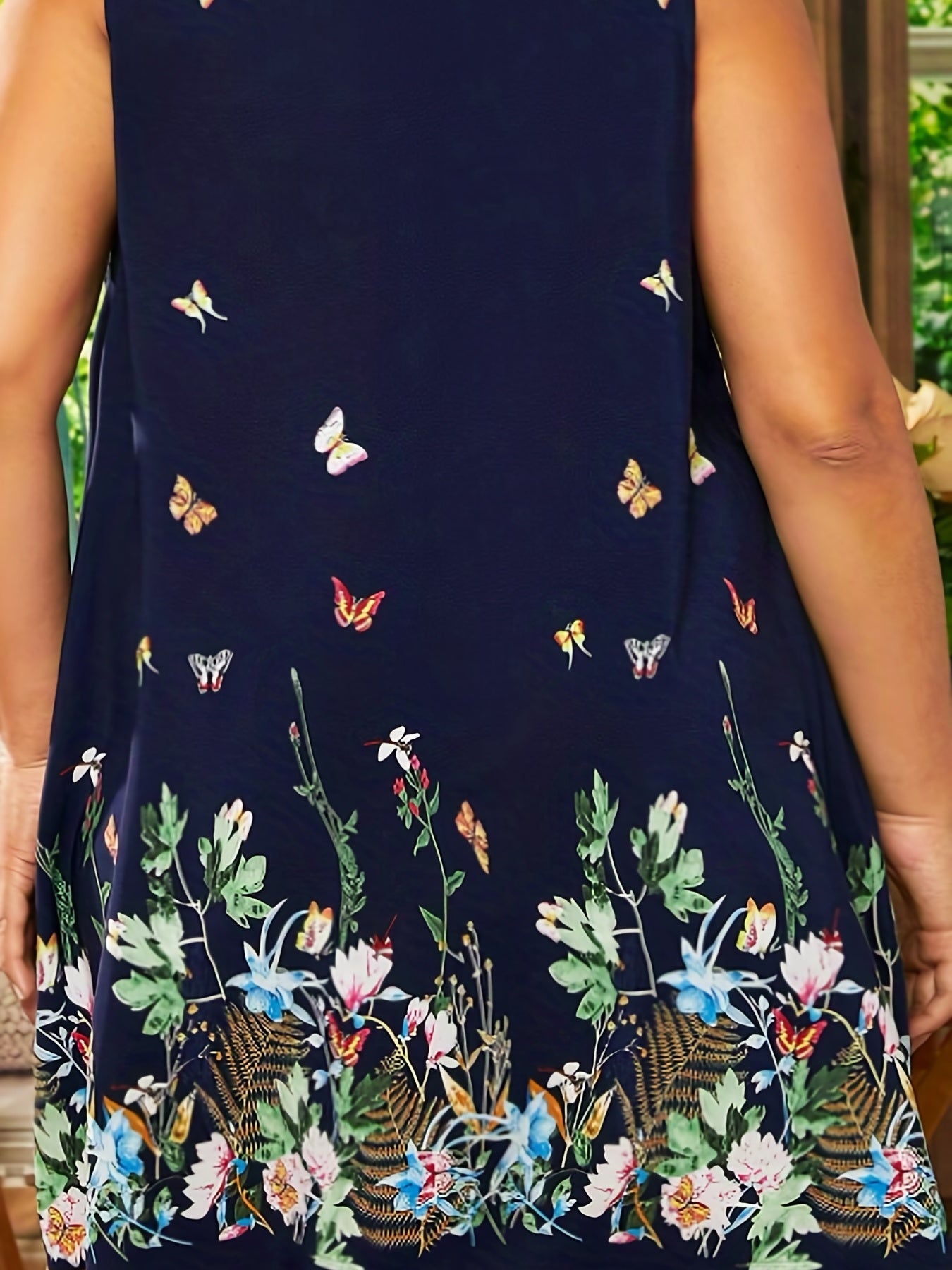  Butterfly & Floral Print Tank Dress