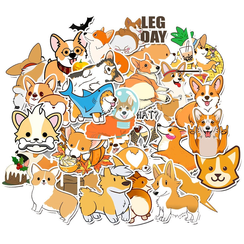 50pcs Corgi Stickers for Phone Laptop Luggage Water Cup