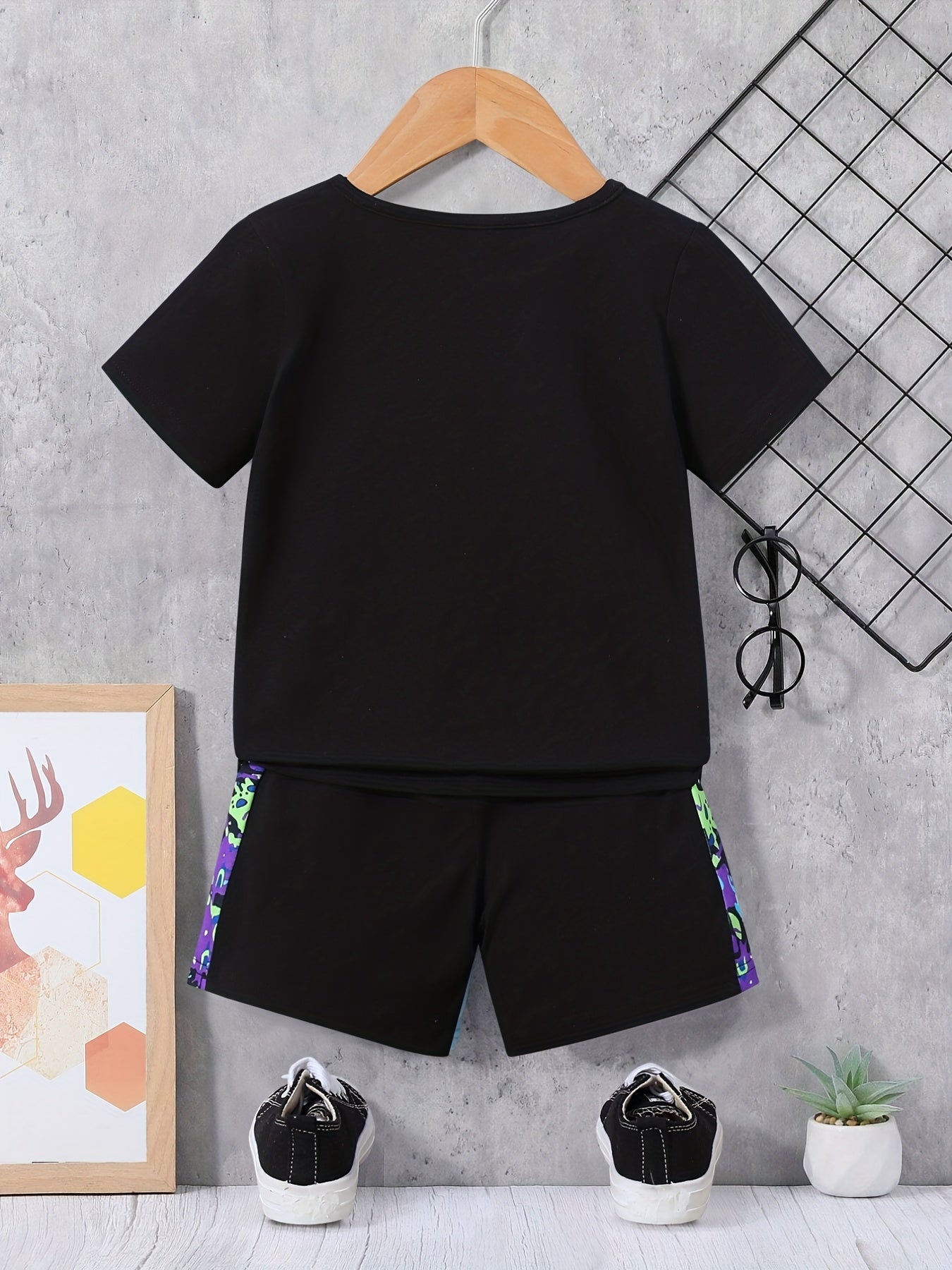 Boys Colorful Bear Casual Outfit Round Neck T shirt & Shorts