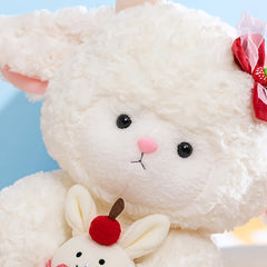 Soft Lamb Plush Toy with Red Bow & Cupcake Stuffed Animal