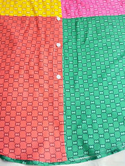  Colorblock Geometric Print Blouse with Button Up Long Sleeve