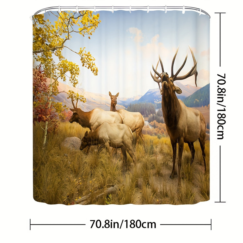 Forest Deer Shower Curtain Wild Animals Natural Scenery Home Decoration