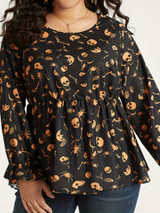  Halloween Skull Print Peplum Top