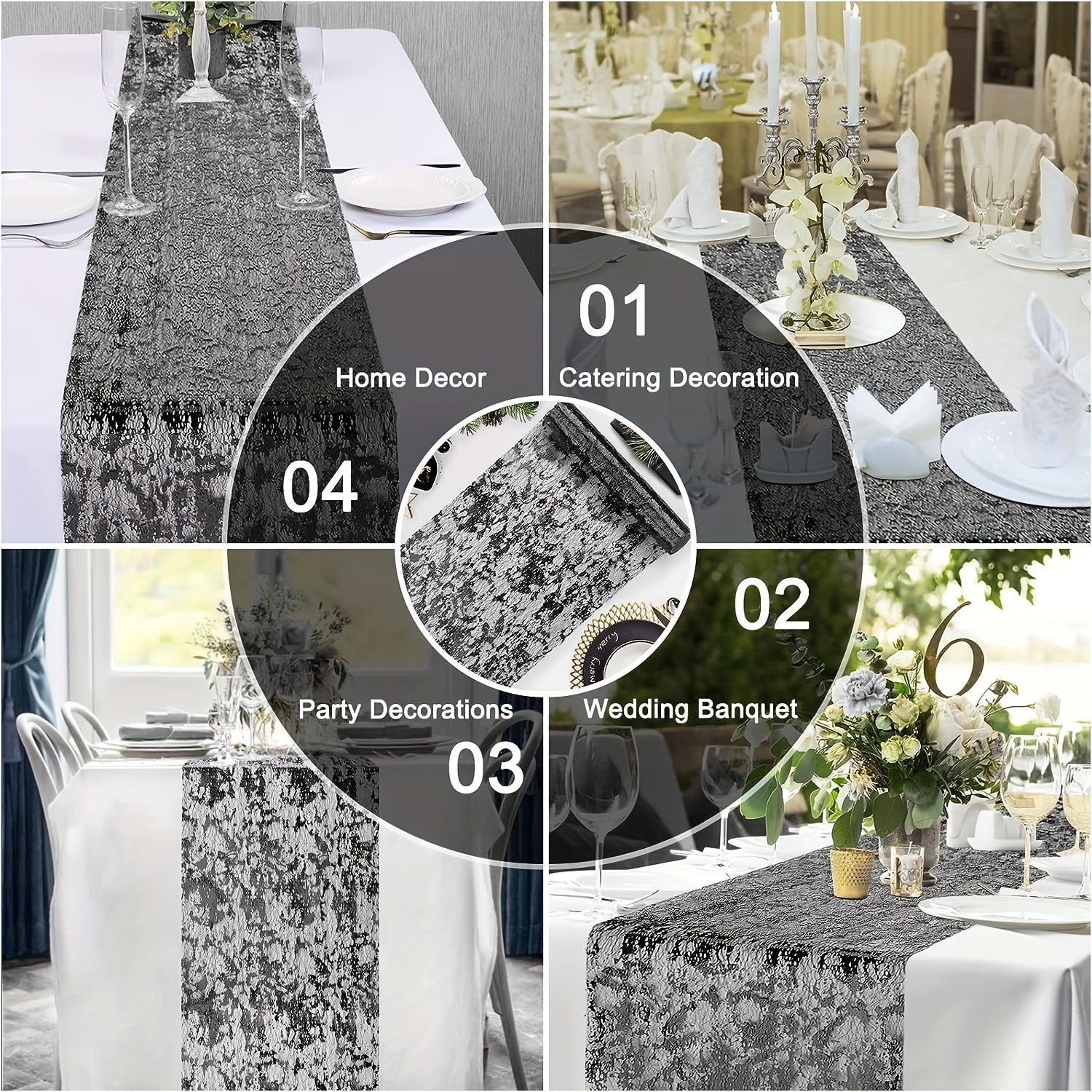 Sequins Table Runner Glitter Metal Mesh Wedding Bridal Shower Party Decor