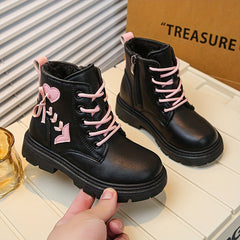 Girls' Plus Fleece Boots with Zipper, Comfy Non-Slip Boots for Autumn/Winter