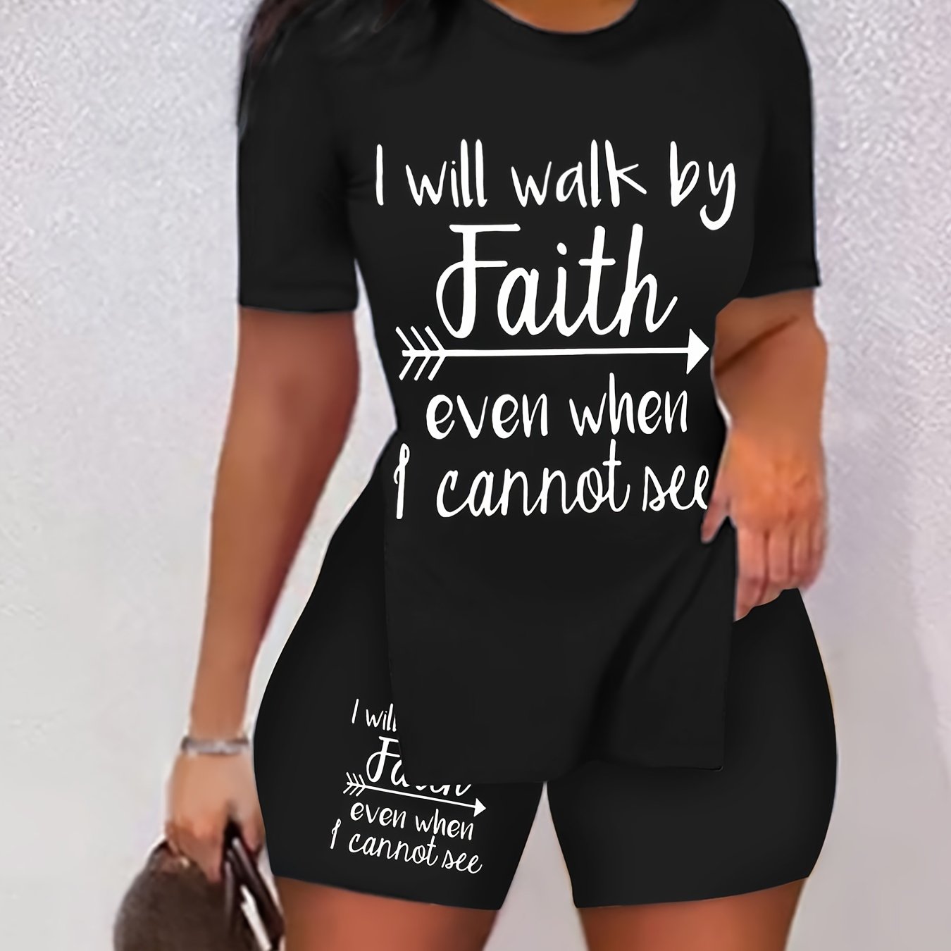 Walk By Faith Print Two piece Set Short Sleeve T Shirt & Short