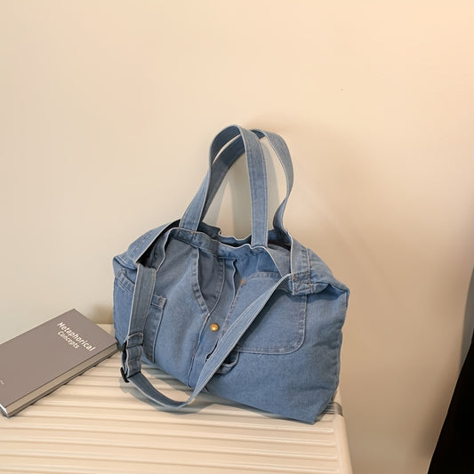 Casual Denim Shoulder Bag Large Capacity for Work Shopping