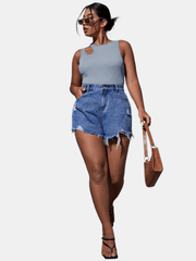  Solid Cut Out Mock Neck Tank Top