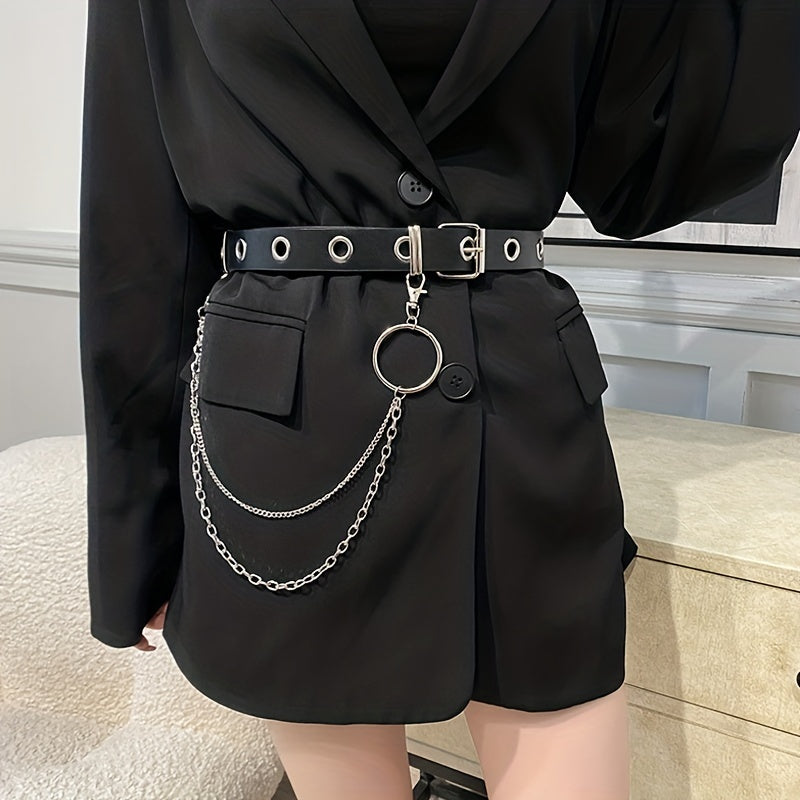 Detachable Chain Tassel Rivet Belt Punk Hip Hop PU Belt Women Vintage Waistband