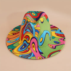 Cartoon Graffiti Print Fedora Cap Western Windproof Cowboy Hat